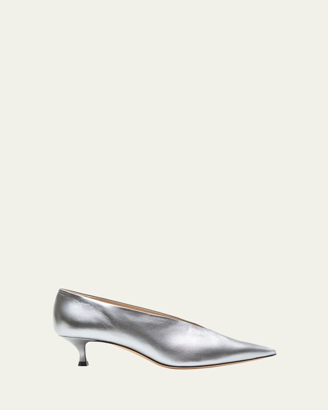 Babouche Metallic Leather Kitten Pumps